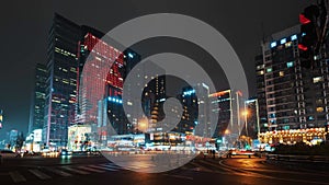 Busy crossroads in the center of Chengdu timelapse at night