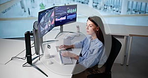 Busy Data Analyst Analyzing KPI Dashboard