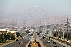 Busy editorial highway interstate 10 freeway southern california palm springs coachella valley desert mountains view