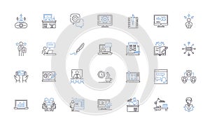 Busy enterprise line icons collection. Productivity, Efficiency, Multitasking, Deadline, Hectic, Workflow, Innovation