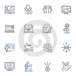 Busy establishment line icons collection. Hectic, Bustling, Active, Frantic, Rushed, Thriving, Packed vector and linear