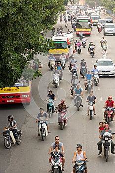 Busy Hanoi street during rush hour