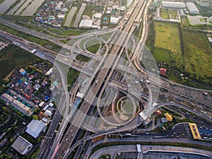 Busy highway junction from aerial view