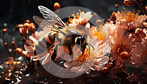 Busy honey bee collecting pollen from a single flower outdoors generated by AI