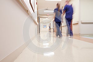 Busy Hospital Corridor With Medical Staff photo