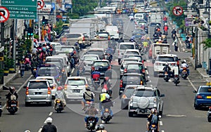 Busy hour in Asia Afrika Street, in Bandung