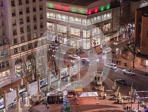 Busy intersection in city at night
