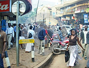 Busy main street people shopping Kampala,Uganda