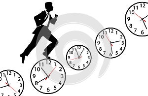 Busy man hurry up work day clock