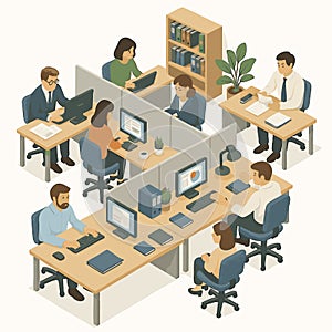 busy modern office workspace vector illustration