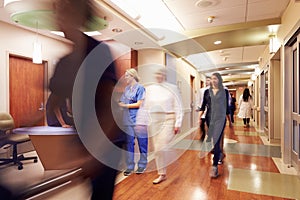 Busy Nurse's Station In Modern Hospital