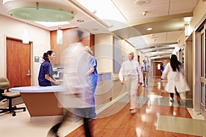 Busy Nurse's Station In Modern Hospital