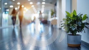 Busy Office Life: Blurred Casual Attire and Bokeh Background - This title conveys the concept of a hectic work environment.