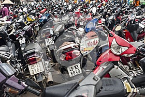 Busy parking area in Ho Chi Minh