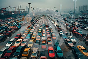 Busy Parking Lot Filled With Cars
