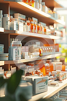 Busy Pharmacy Store Filled With Medicine Bottles