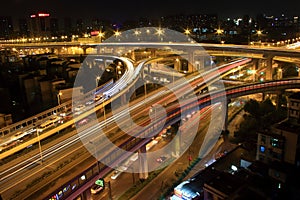 The busy road interchanges at night photo