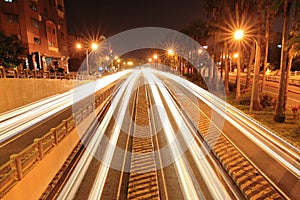 Busy road at night