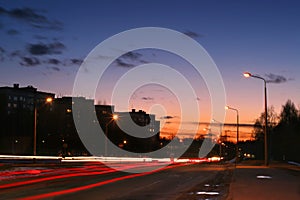 A busy road at sunset