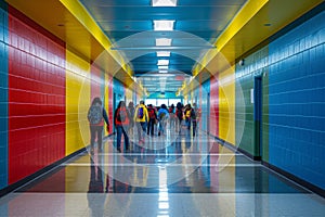 Busy school corridor during passing period