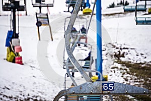 Busy skiing season at a winter place ski resort