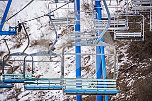 Busy skiing season at a winter place ski resort