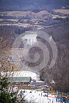 Busy skiing season at a winter place ski resort