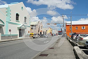 A busy street in the centre of Bridgetown Barbados, which is one of the island in Caribbean sea.