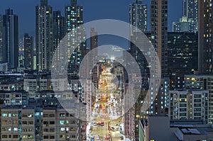 Busy street in downtown district of Hong Kong city