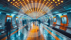 Busy Subway Station Platform With People Walking