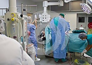 Busy surgery room in hospital