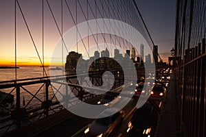 Busy traffic in New York City, Manhattan, Brooklyn Bridge