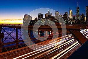 Busy traffic in New York City, Manhattan, Brooklyn Bridge