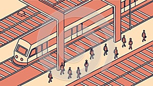 Busy Train Station Platform, Modern Commuting and Public Transport, vector design Generative AI