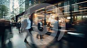 Busy unrecognizable people walking fast in city streets