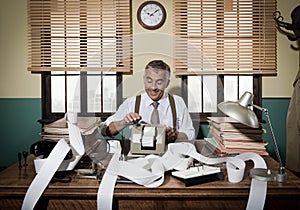 Busy vintage accountant with calculator