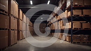 Busy Warehouse Overflowing With Packed Boxes, Ready for Shipment and Storage. Generative AI.