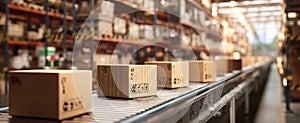 The busy warehouse showcasing packages moving along an automated conveyor system..AI generated image