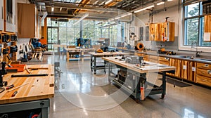 Busy Woodworking Shop With Various Tools