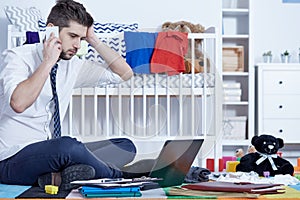 Busy working father feeling overwhelmed