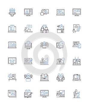 Busybodies line icons collection. Intrusive, Meddlesome, Nosy, Prying, Interfering, Snooping, Gossipy vector and linear