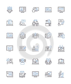 Busybodies line icons collection. Intrusive, Meddlesome, Nosy, Prying, Interfering, Snooping, Gossipy vector and linear photo