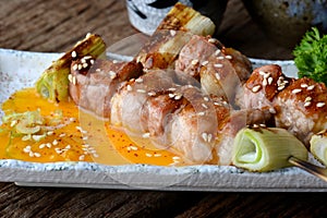 Butabara yakitori or Japanese bacon pork grill.