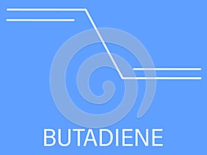 Butadiene or 1,3-butadiene synthetic rubber building block molecule. Skeletal formula.