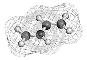 Butadiene (1,3-butadiene) synthetic rubber building block molecule. Used in synthesis of polybutadiene, ABS and other polymeric