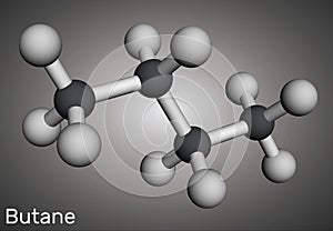 Butane C4H10 alkane molecule. Molecular model. 3D rendering