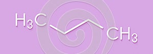 Butane hydrocarbon molecule. Commonly used as fuel gas, alone or combined with propane (LPG, liquified petroleum gas). Skeletal