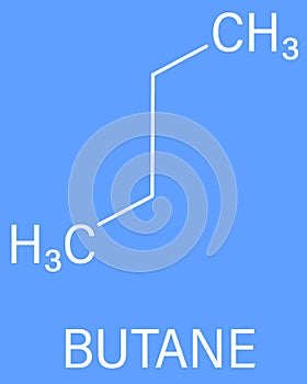 Butane hydrocarbon molecule. Commonly used as fuel gas. Skeletal formula.