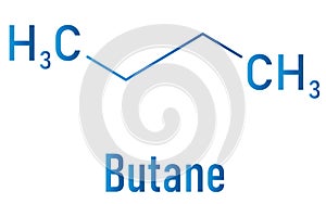 Butane hydrocarbon molecule. Commonly used as fuel gas. Skeletal formula.