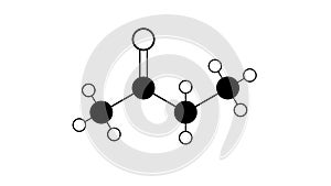 butanone molecule, structural chemical formula, ball-and-stick model, isolated image methyl ethyl ketone